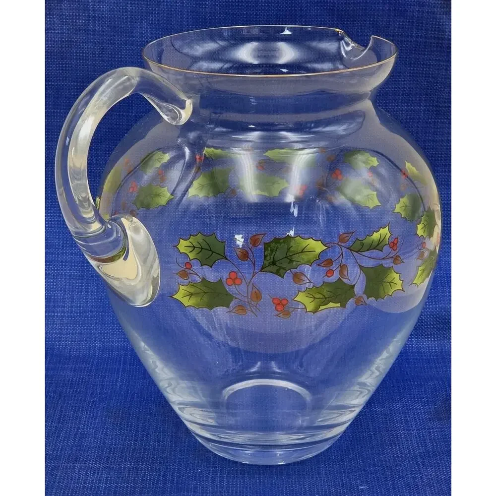 Royal Limited Holly Holiday Clear Glass Pitcher 8.5
